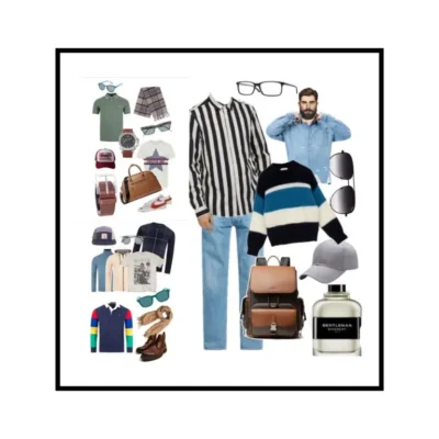 Kolaż z przykładowymi stylizacjami ubraniowymi dla mężczyzny